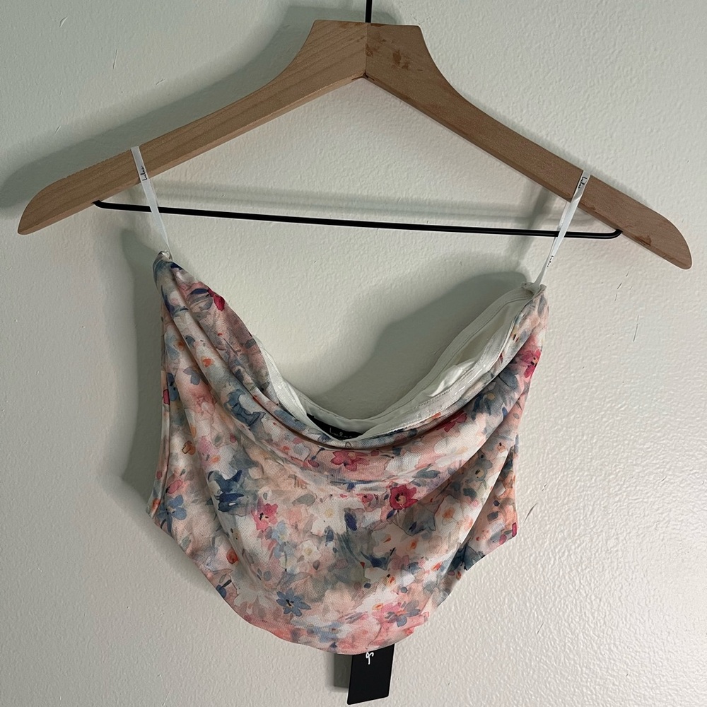 Lulu's Pastel Floral Strapless Crop Top